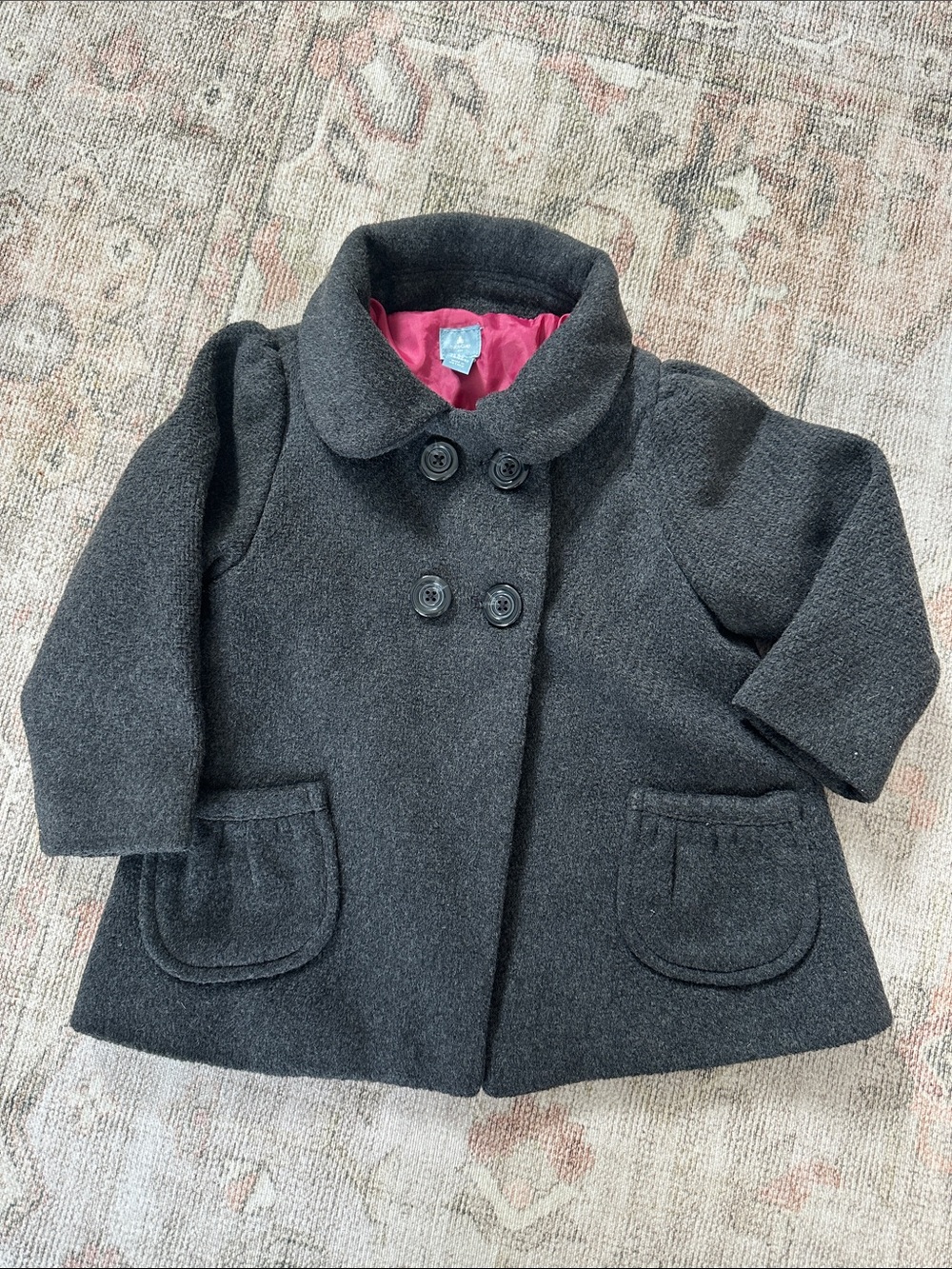 Baby Gap Toddler Double-Breasted Dark Gray Pea Coat with Pink Lining